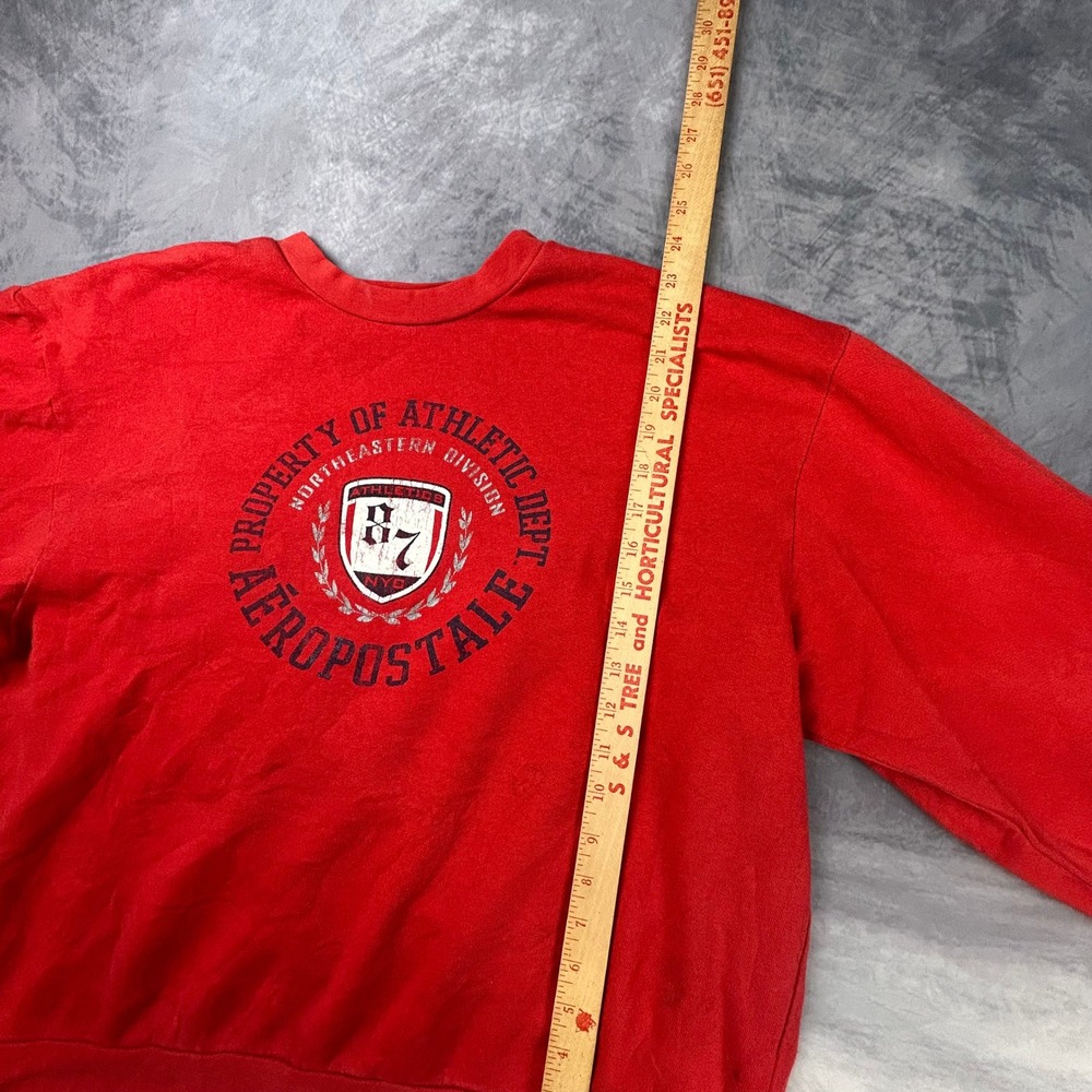 Vintage Aeropostale Red Collegiate Crewneck Sweatshirt Boxy Distressed 90s Y2K - Picture 4 of 9